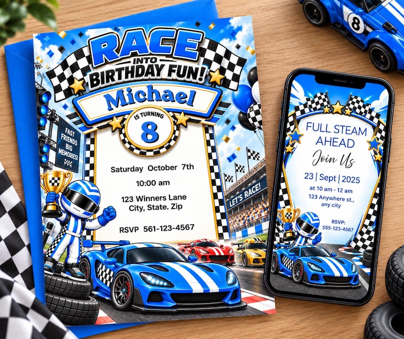 Race Car | Customizable | Printable | Mobil Invites - Etsy