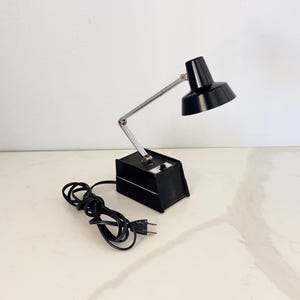 Vintage Mobilite Desk Lamp Black Working Adjustable Arm Lo & Hi Modes - Mid Century Modern Home Office Tabletop Reading Task Light Portable