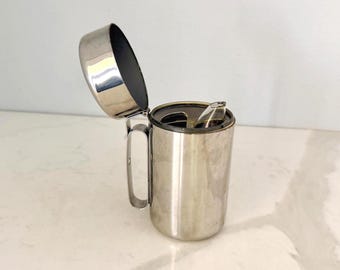 Dispensador de plata italiano vintage, fabricado en Italia - Jarra de mesa de acero inoxidable, estilo mediados de siglo, para jarabe, aceite de oliva, salsa o crema.