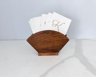 Vintage Woodcroftery Hand Carved Wood Fan Design Letter or Napkin Holder - Oak Rustic Folk Art - Kitchen Office Desk Decor Wood Grannycore