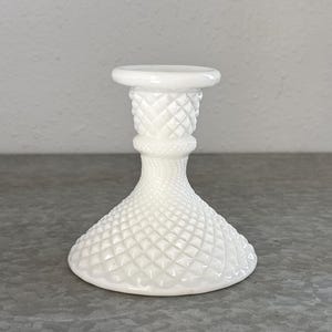 Westmoreland Milk Glass Hobnail Candlestick Holder – White Diamond Point Taper Candle Holders, Set of 2, 1950s - Mid Century Modern MCM
