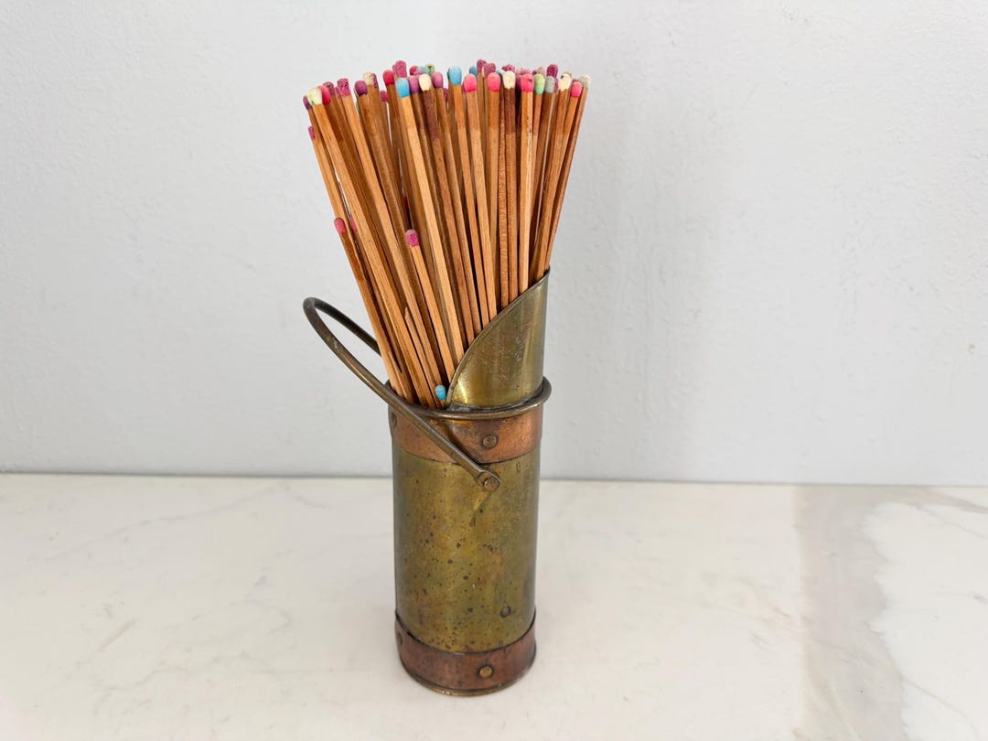 Matchstick Storage Vintage Copper & Brass Matchstick Holder - Long Match Storage Container ...