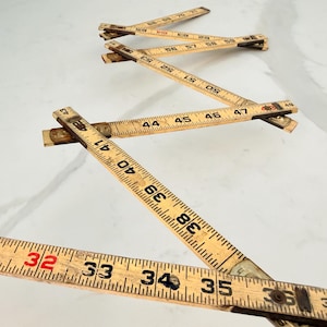 Vintage 1960s Lufkin Red End Extension Foldable Wood Measuring Tool Brass Hinges & Ends,  Mid-Century Carpenter Craftsman Pocket Ruler