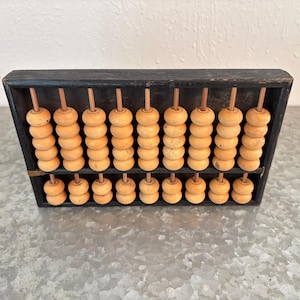 Vintage Wooden Abacus with Black Frame – Mid Century Math Tool, Retro Counting Frame, Natural Wood Beads - Farmhouse Rustic Home Decor MCM