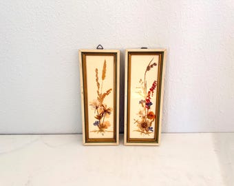 Vintage 1960s Mini Signed Pressed Floral Framed Art Set of 2 Made in (East) Germany Democratic Republic Cottagecore Flower Wall Artwork