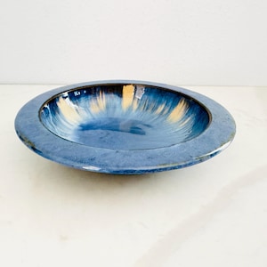 RARE Antique 1900s Fulper Pottery Glazed Ceramic Bowl Blue Flambé Yellow Interior - Vintage Collectible American Studio Art Hard-to-Find