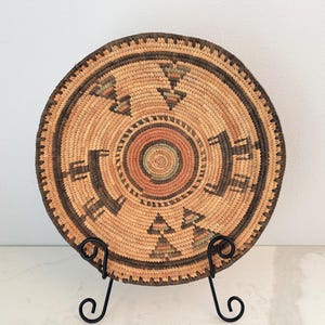 Vintage African Hausa Nigerian HandWoven Shallow 13" Basket - Natural Fiber Weaved Bowl - West Africa Artisan Basket Afrohemian Decor