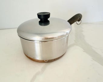 Vintage Revere Ware Pot Stainless Steel Copper Clad Cooking Saucepot with Lid 7" Mid Century Kitchen Cookware Farmhouse Cooking Pan