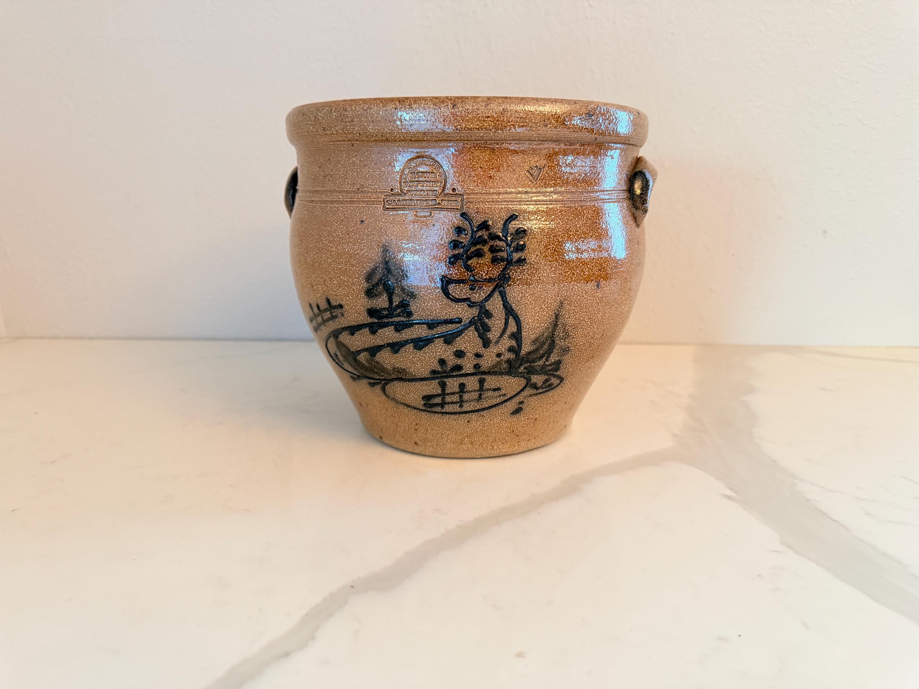 RARE Vintage 1985 Rowe Pottery Stoneware Salt Glaze Crock Deer