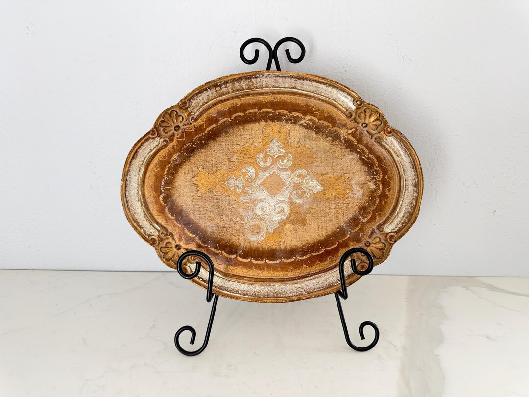 Vintage Florentine Italian Wood Serving Tray Gold Gilt Floral Design ...
