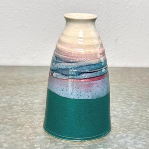 Jarrón de cerámica vintage firmado por Mark Hudak, Northwest Pottery – Arte de estudio, esmalte mate y brillante, colorido y hecho a mano para decoración de mesa.