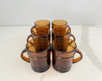 Zestaw 6 kufli do piwa korzennego z wytłaczanymi beczkami w stylu retro z połowy XX wieku, marki Anchor Hocking Fire King, do kawy lub herbaty