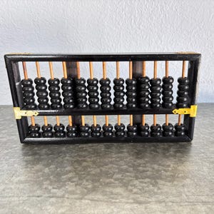 Vintage Wooden Abacus Black Frame – Mid Century Modern Math Tool, Retro Counting Frame, Black Wood Beads - Farmhouse Rustic Home Decor MCM