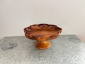 Vintage Monkey Pod Two-Toned Wooden Pedestal Stand Scalloped Edge  Tabletop Cake Plate, Display Stand, Serving Platter Decor Riser