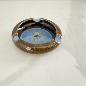 RARE Antique 1900s FULPER POTTERY Ashtray Blue & Brown Flambé Glaze - Vintage Collectible Marked American Art Pottery - Hard-to-Find Ceramic