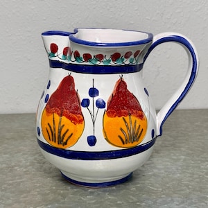 Vintage Italian Art Pottery Pitcher – Hand Painted Arte D’Italia Jug, Handmade Ceramic Handle & Spout Decor - Stamped Made in Italy Colorful