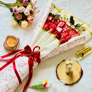 Handmade Chocolate & Flower Bouquet – 13+ Chocolates – Fully Custom – Add Cosmetics, Gifts and More