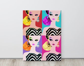 Pop Art Classic, Vintage, Fashion Doll, Original Illustration, Gallery Wrap Canvas Print 16 x 20, Wall Art Decor Children Kids Women Artwork