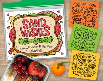 SandWishes™ Lunch Box Notes, 24 Unique Illustrated Snack-Size Hugs, encouraging, inspiring, uplifting messages for school kids
