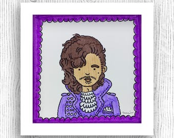 Original Illustrated Framed Portrait Artwork Famous Faces Celebrity Musician Pop Culture, The CELEBarty Collection