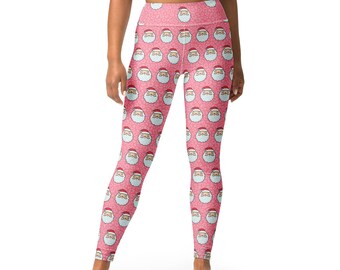 Leggings, Santa Baby, Leopard, Pink, Holiday, Yoga Activewear, Stretchy Soft Workout Relaxing Party Pants Apparel