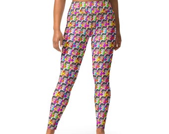 Leggings, Pop Art, Classic Vintage Fashion Doll, Rainbow, Yoga Activewear, Stretchy Soft Workout Relaxing Party Pants Apparel