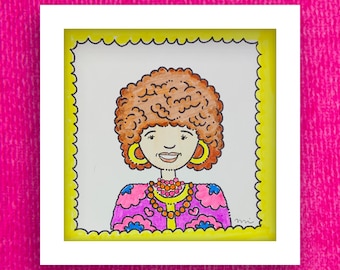 Original Illustrated Framed Portrait Artwork Famous Faces Celebrity TV Sit Com, Pop Culture, CELEBarty Collection
