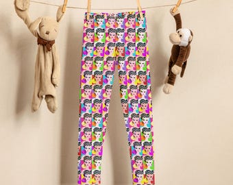 Children's Leggings, Pop Art, Classic Vintage Fashion Doll, Rainbow, Yoga Activewear, Stretchy Soft Workout Relaxing Play Pants Apparel
