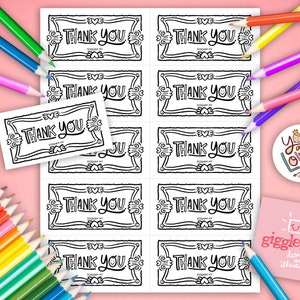 Printable Coloring Gift Tags, Instant Download, Printable, Thank You