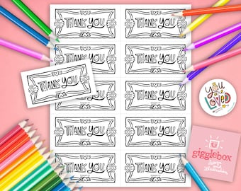 Printable Coloring Gift Tags, Instant Download, Printable, Thank You