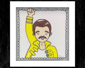 Original Illustrated Framed Portrait Artwork Famous Faces Celebrity Musician Pop Culture, The CELEBarty Collection