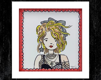 Original Illustrated Framed Portrait Artwork Famous Faces Celebrity Musician Pop Culture, The CELEBarty Collection