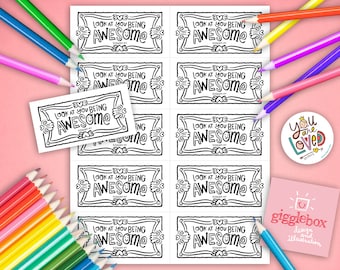 Printable Coloring Gift Tags, Instant Download, Printable, Look at You Being Awesome!