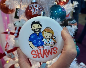 Custom Hand Painted Ornament, Personalized Holiday Portrait Christmas Tree, Family, Kids, Baby, Bride, Wedding, Anniversary, Graduate, Pet