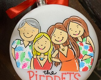 Custom Hand Painted Ornament, Personalized Holiday Portrait Christmas Tree, Family, Kids, Baby, Bride, Wedding, Anniversary, Graduate, Pet