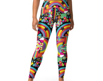 Leggings "Party Hearty" Disco, Hearts, Rainbows, Stars, Butterfly, Yoga Activewear, Stretchy Soft Workout Relaxing Party Pants Apparel