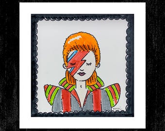 Original Illustrated Framed Portrait Artwork Famous Faces Celebrity Musician Pop Culture, CELEBarty Collection