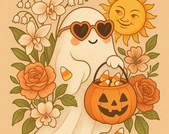 Cute Summerween Ghostie, aesthetic summer Halloween vibes, Ghost Stickers, Halloween Decor, Spooky Sticker Pack, Laptop