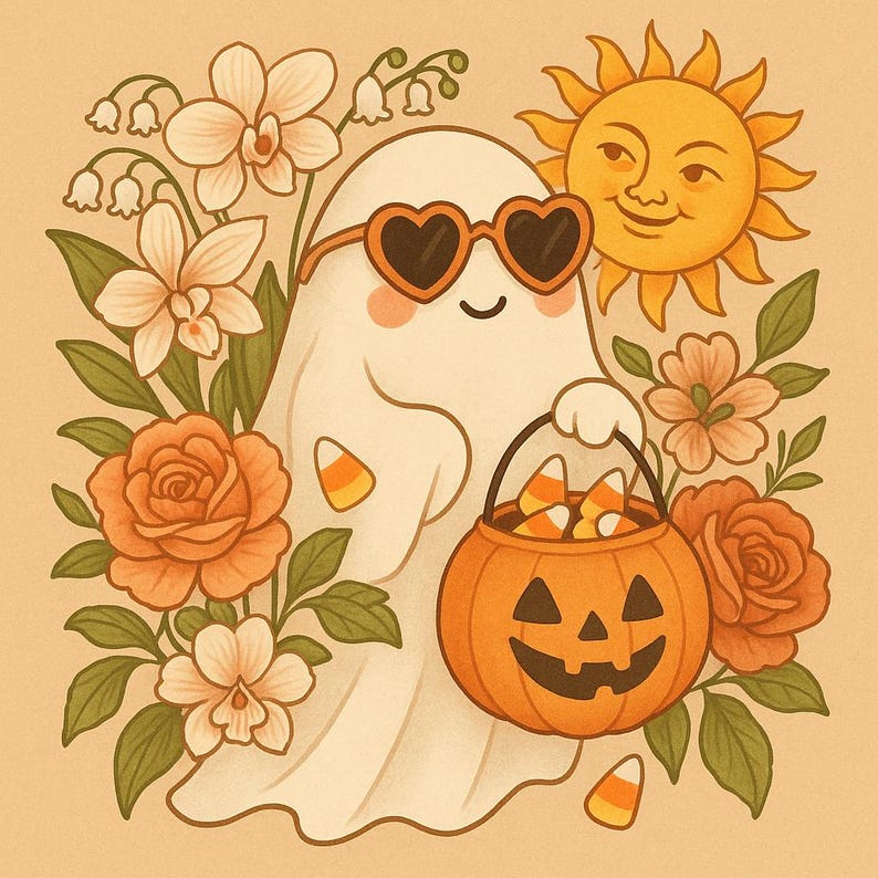Cute Summerween Ghostie, Aesthetic Summer Halloween Vibes, Ghost