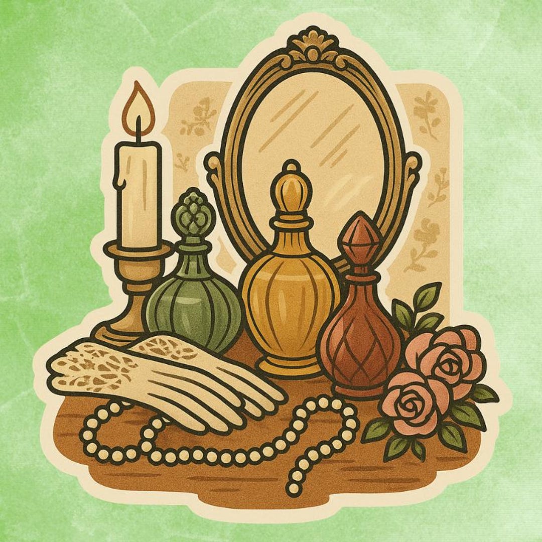 Vanity Sticker Vintage Vanity Sticker | Antique Mirror | Perfume Bottles & Roses ...