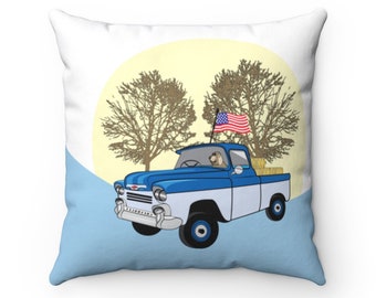 THROW PILLOW, Chevy Truck Pillow, Truck Pillow, Americana Decor, Boys Accent Square Pillow, Blue Pillows Train, Farmhouse Home Decor