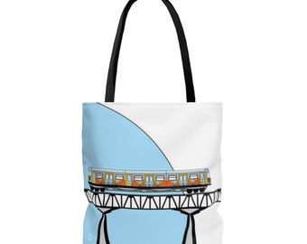 Baby Blue Train Canvas Tote Bag, Beach Canvas Bag, Travel Bag, Grocery Tote Bag, Diaper Bag, Foldable Eco Tote, Packable Tote, Office Tote