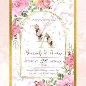 Elegante Rosa Blumenhochzeits-Einladungs-Vorlage | Bearbeitbare Canva Download | 5x7 ”druckbare einladen | Sofortiger Zugriff