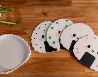 Cozy & Functional Onigiri Coasters -  4 pack with holder