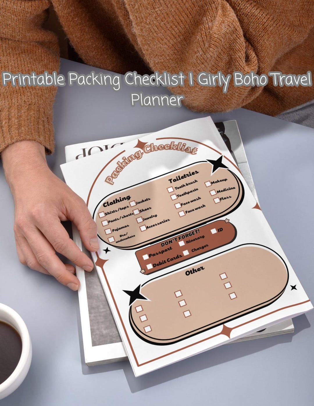 Boho Chic Packing Checklist: Printable Travel Planner (PDF Download A4 ...