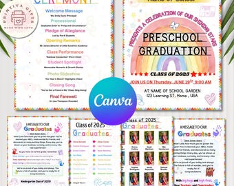 Kindergarten Graduation Program Template: Editable Canva Design (Instant Download)