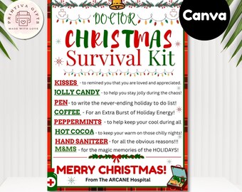 Doctor Christmas Survival Kit | Doctor Appreciation Gift | Holiday Doctor Printable | Editable Canva Template