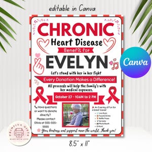 Red Ribbon Fundraiser Flyer: Heart Disease Awareness Canva Template (8.5x11 in Digital Download