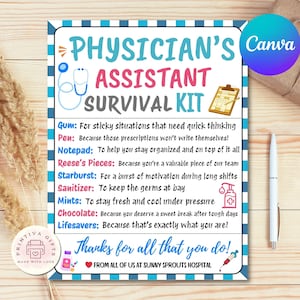 Editable Physician Survival Kit Tag: Doctor Thank You Gift (Printable Canva Template, Instant Download)