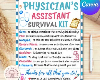 Editable Physician Survival Kit Tag: Doctor Thank You Gift (Printable Canva Template, Instant Download)